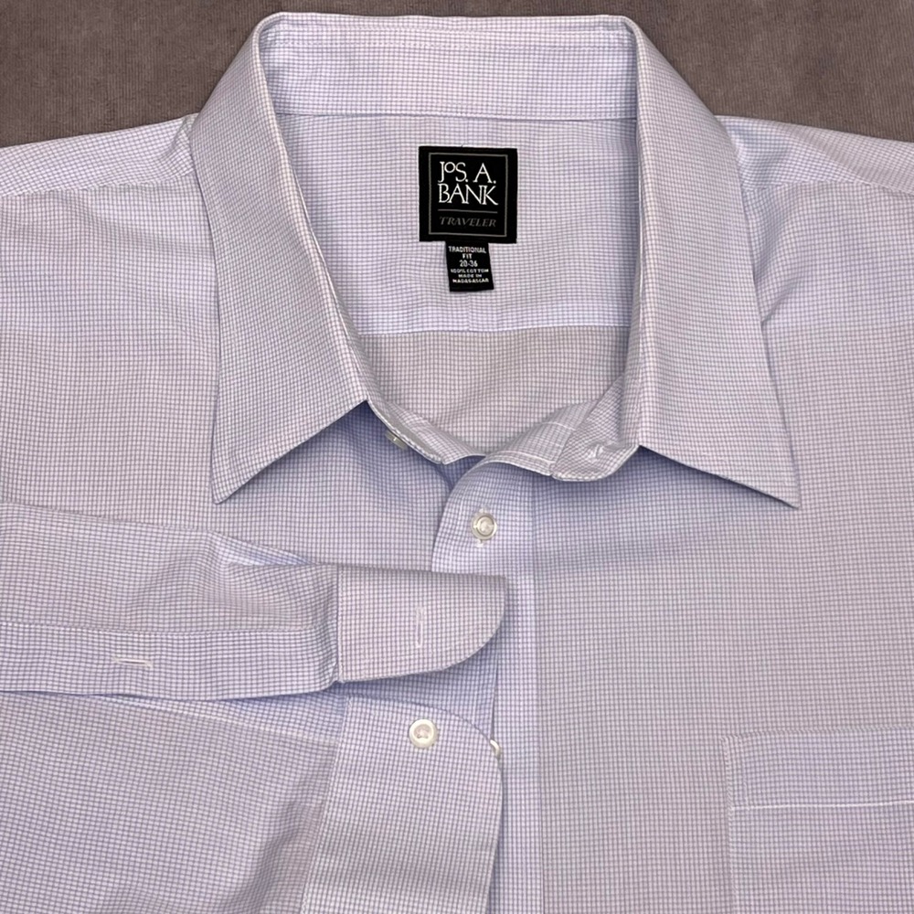 Jos. A. Bank Button Down Mens 20-36 Blue White Excellent Traveler Micro Check
